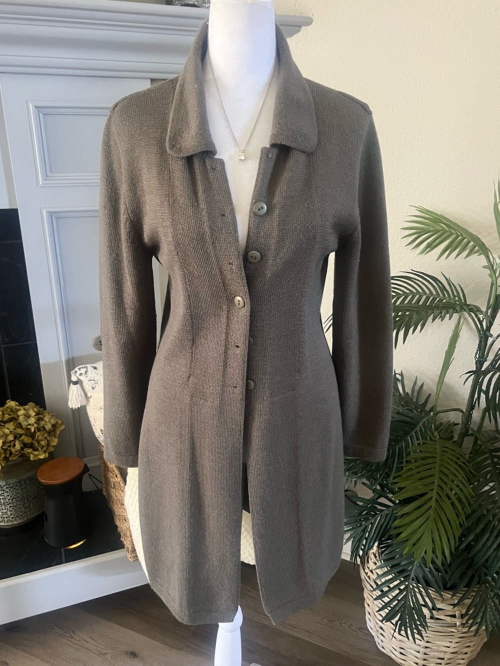 Peruvian Connection Baby Alpaca Wool Taupe Button-Front Knit cardigan Blazer